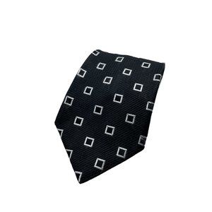 Preti Boyds Men's Black Silver Squares Motif Classic Silk Necktie